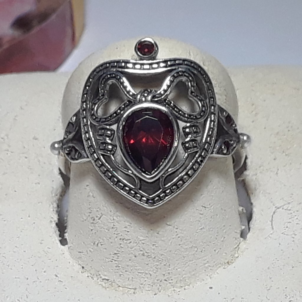 3/4ctw Pear&Rd Garnet W/Sea Pearl Victorian Style Sterlingsilver Bezel Ring19608